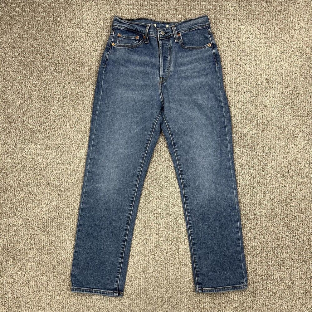 Levis Jeans Womens 30X28 Blue High Rise Wedgie Straight Button Stretch Denim